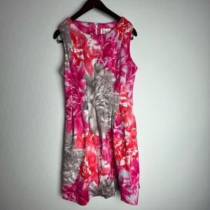 Sleeveless Pink and Gray Floral Print Dress - Eliza J print dress size 12